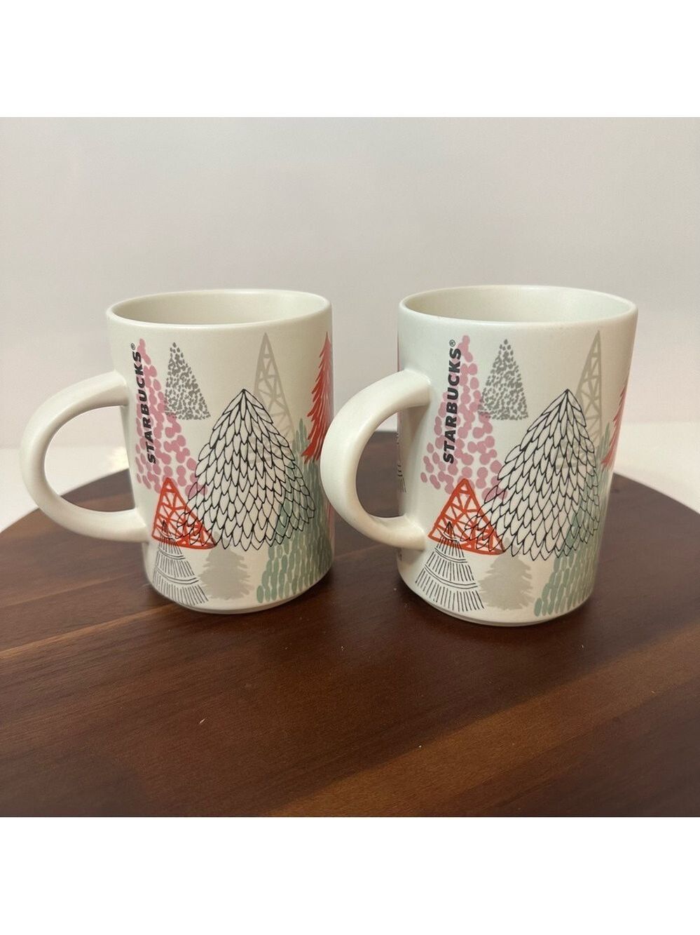 Starbucks 2017 Holiday Christmas Tree Mug Set – Triangle Forest Design Set of 2